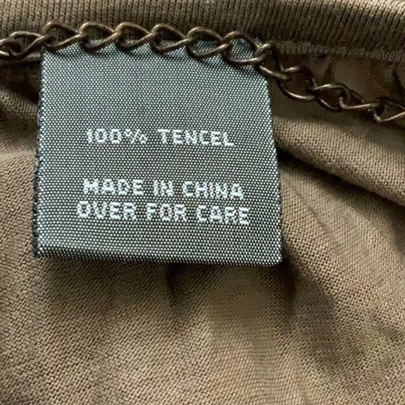 LIGHT brown shift dress with cold shoulders. Short sleeves.V neck. 100% Tencel - Picture 9 of 9